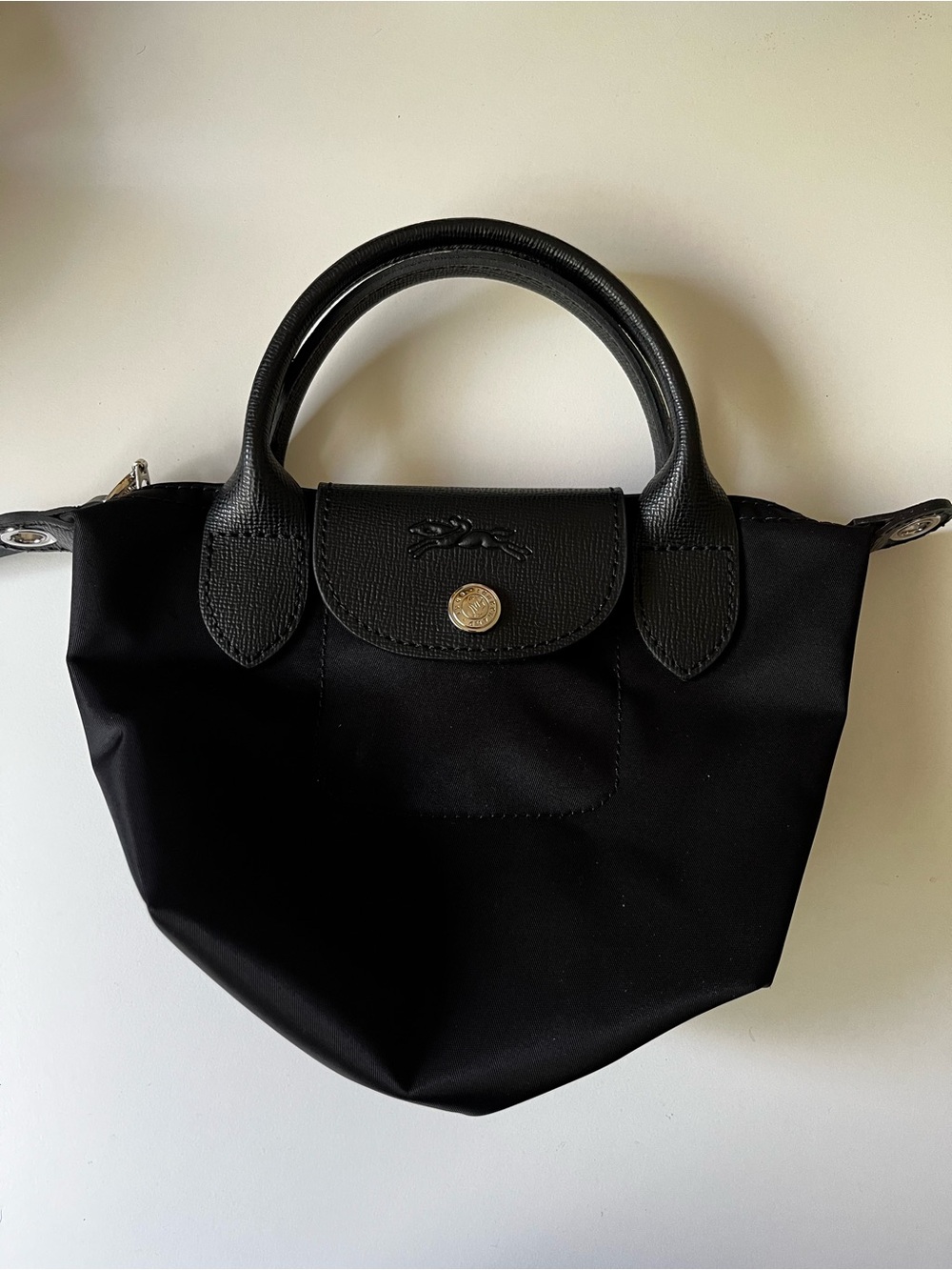 Longchamp Le Pliage Neo XS Top Handle Bag Black Nylon Leather